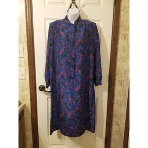 Women 16 The 1 East Custom Collection blue purple dot midi dress vintage collar
